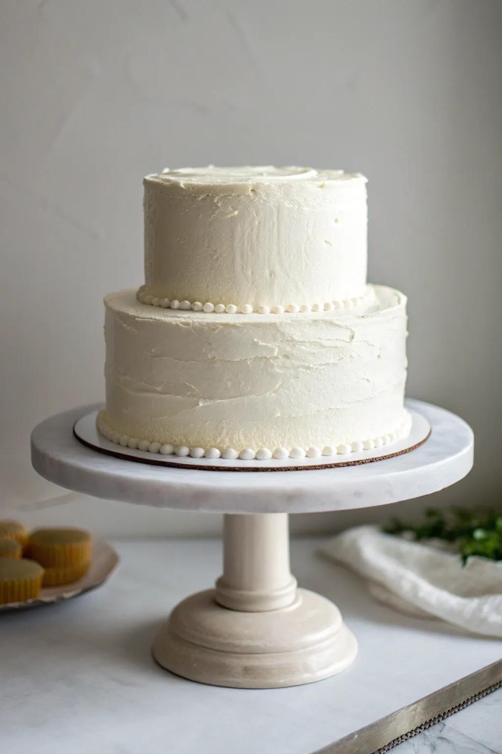 A chic and simple wedding cake display with minimalist elegance.