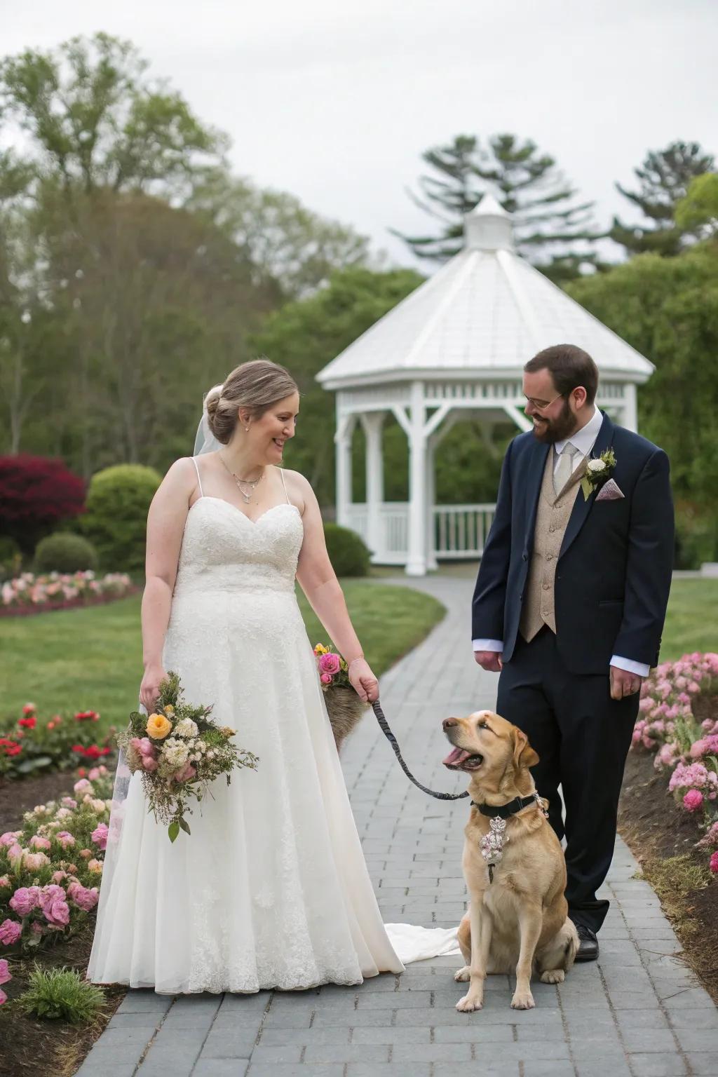 Including furry friends in the wedding celebration for added joy.