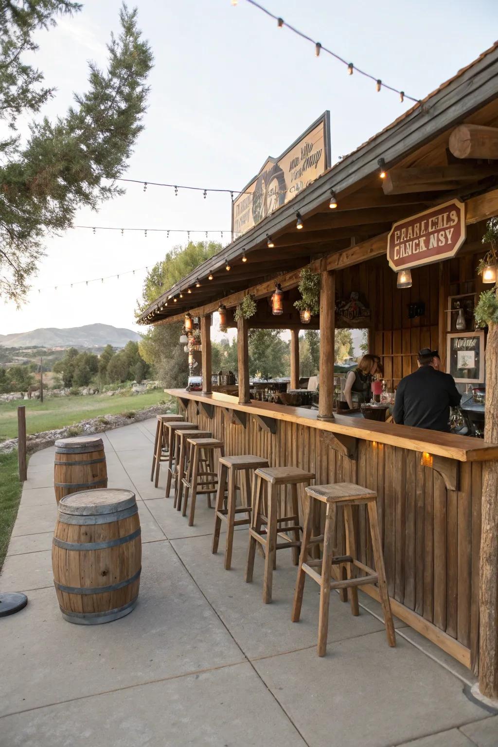 A cowboy-style bar injects a delightful, casual vibe to the patio.