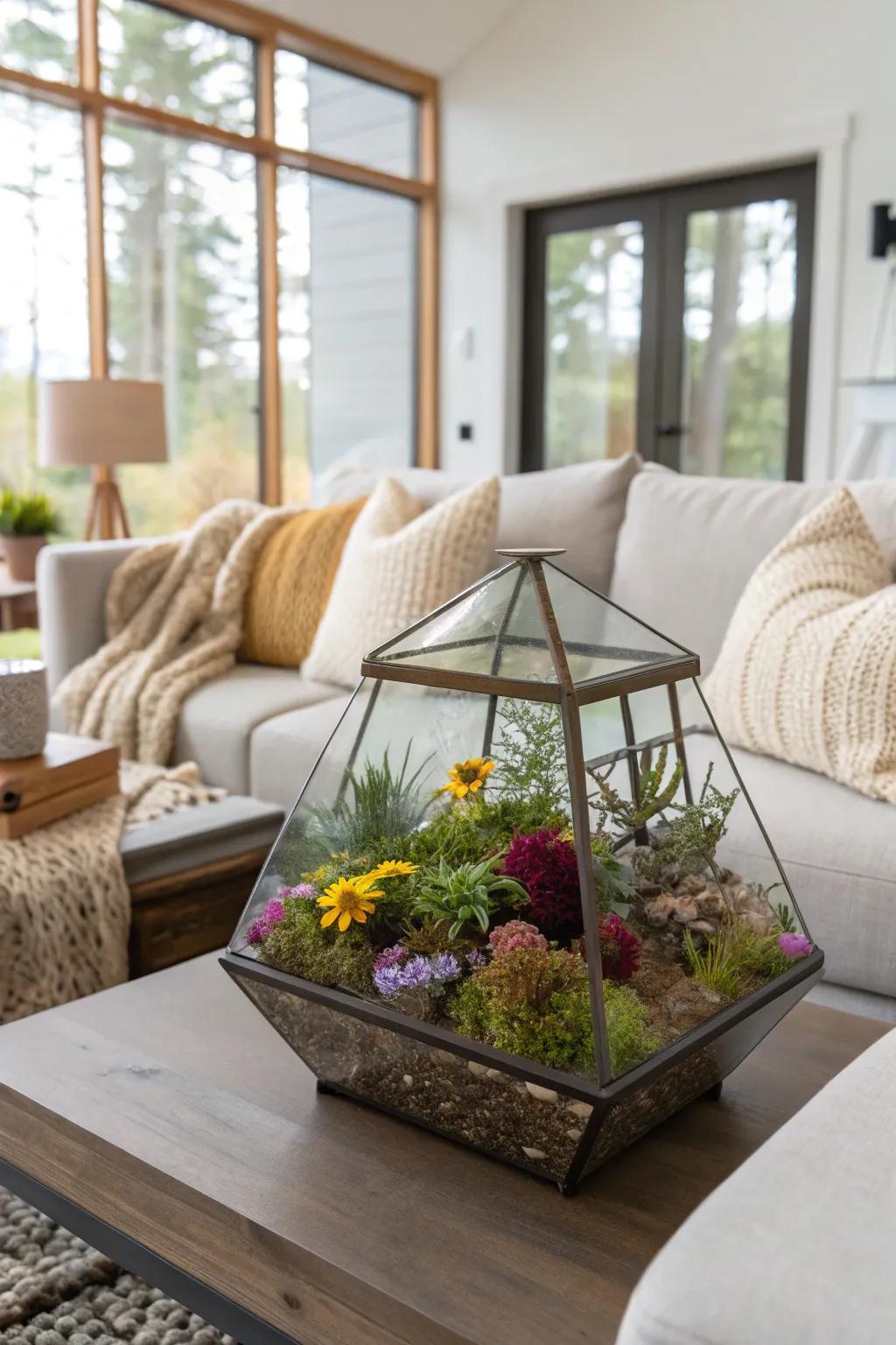 A greenhouse brimming with wildflowers morphs into a living work of art.