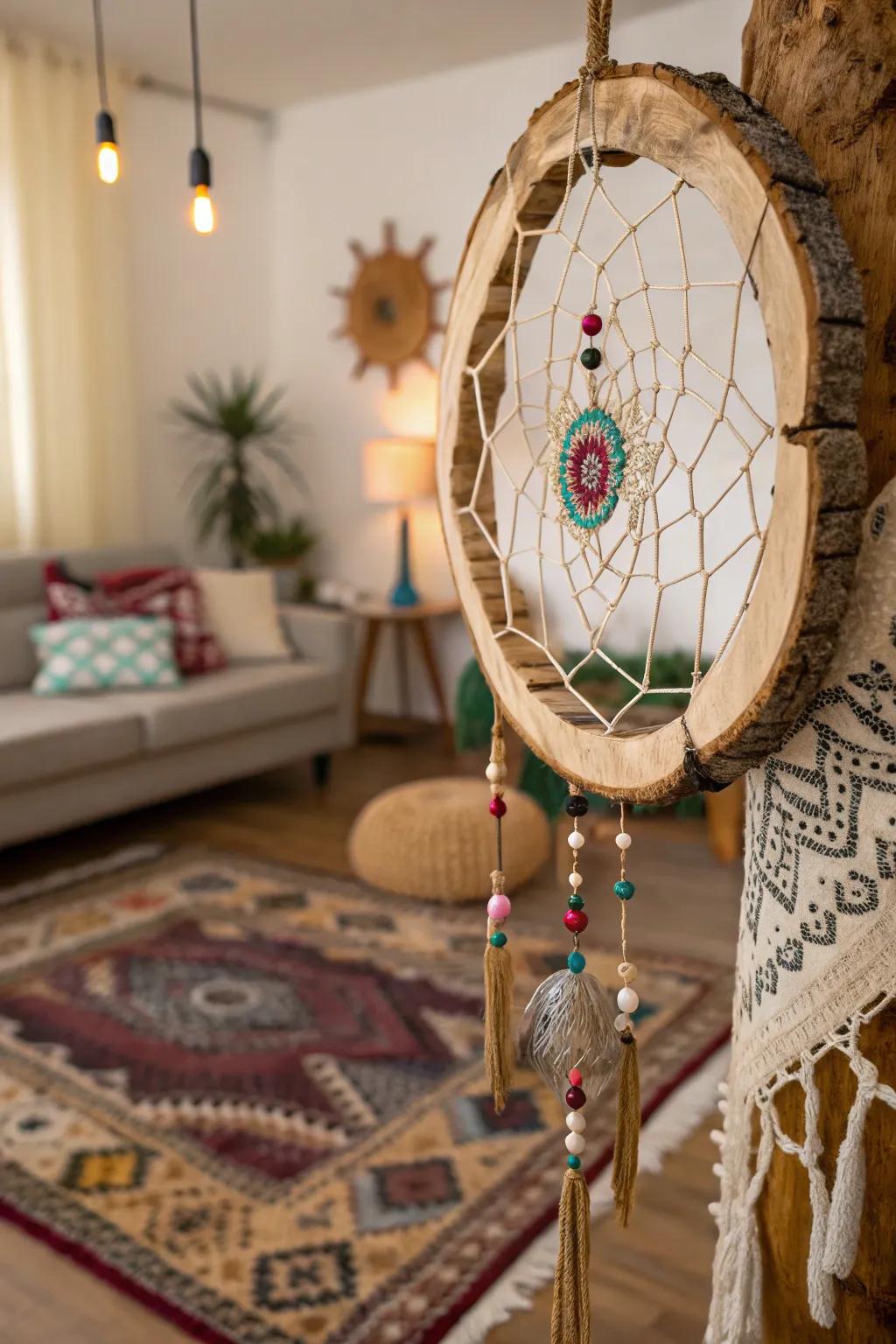 Bohemian dreamcatcher wreath for a free-spirited flair.