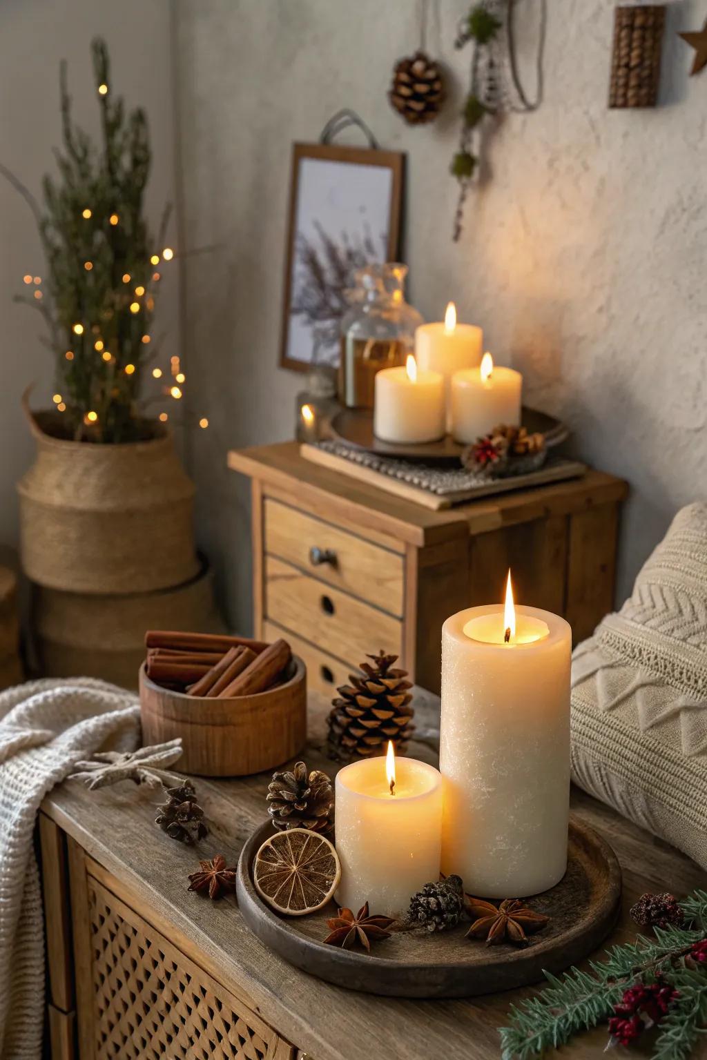 Seasonal scents fill the home with holiday warmth.