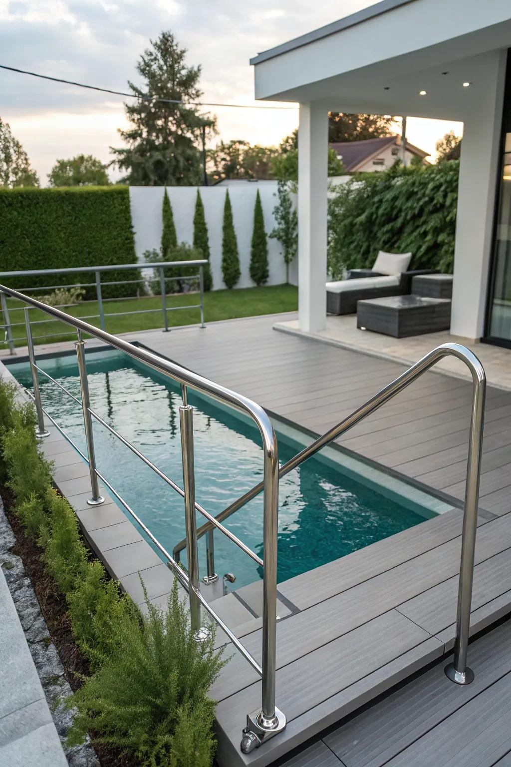 Metal finishes add a modern twist to your pool deck.