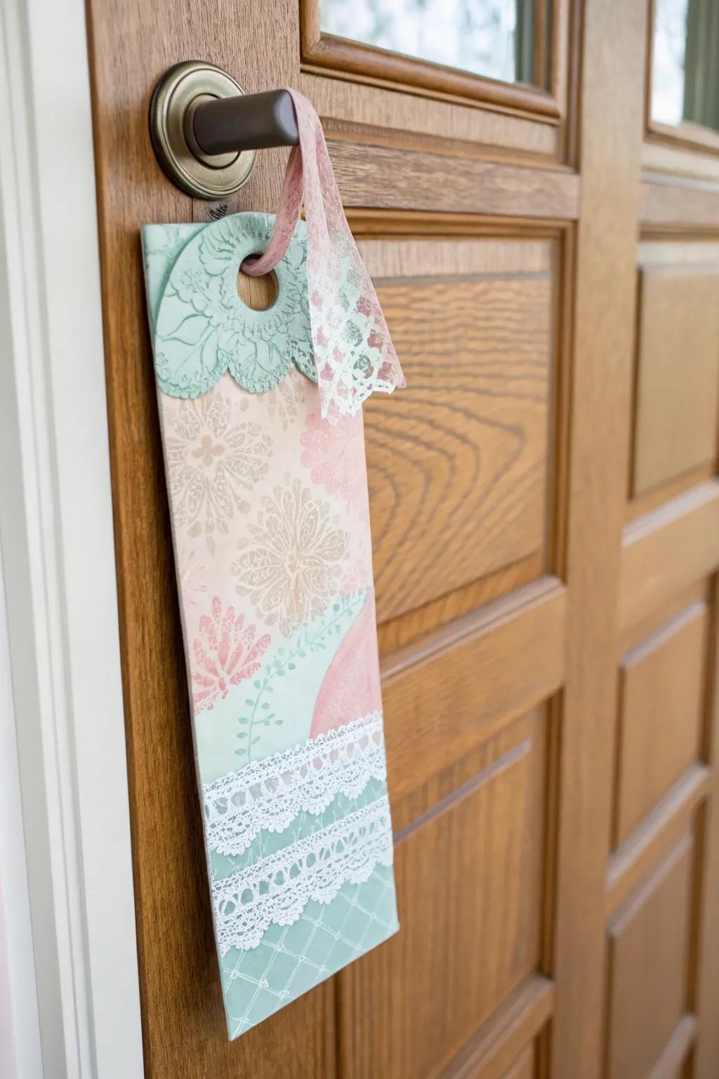 A soothing pastel-themed door hanger with a calming effect.