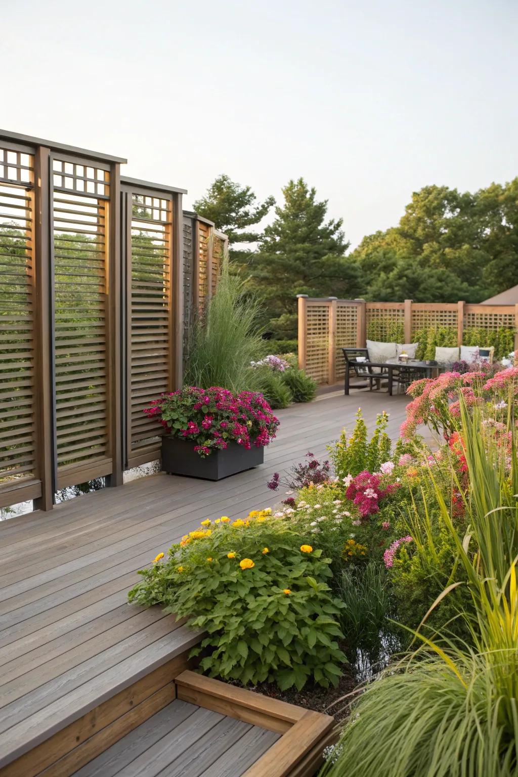 Privacy screens provide seclusion and a sense of enclosure.