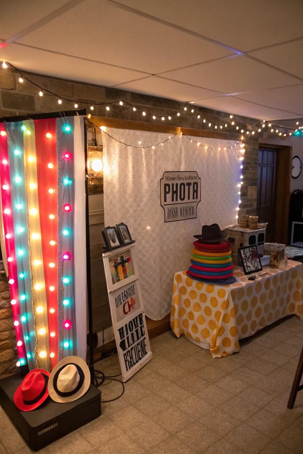 Capture the fun with a themed photo booth in your game room.