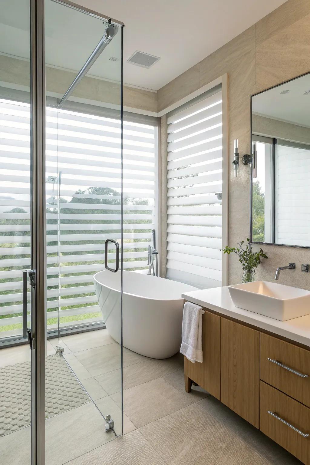 Frosted blinds that offer privacy without sacrificing light.