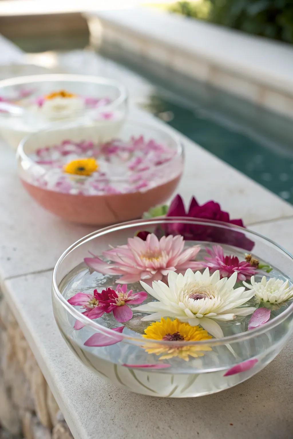 Floating florals offer a dreamy and delicate centerpiece option.