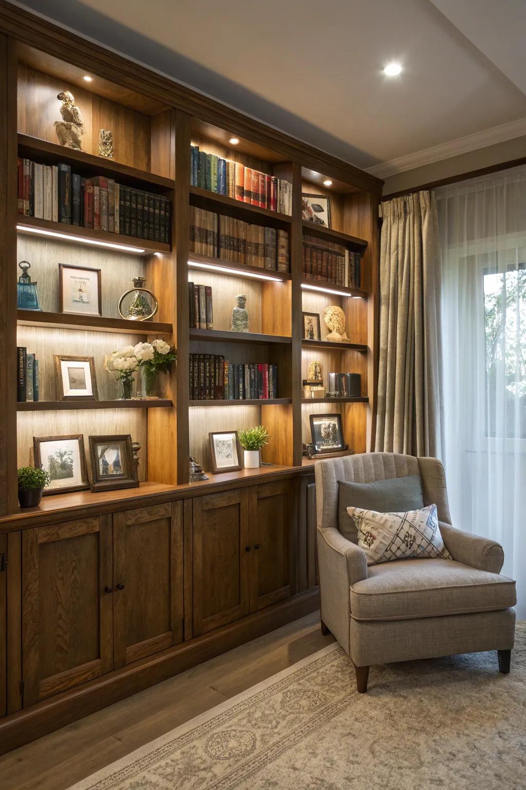 Turn your wall into a library with a built-in bookcase.