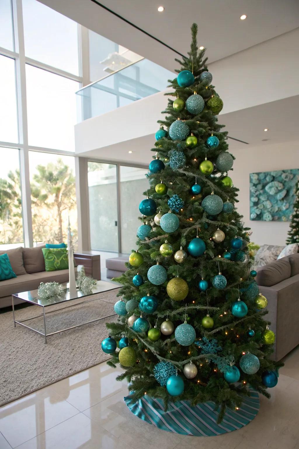 A cyan and chartreuse tree that exudes modern chic style.