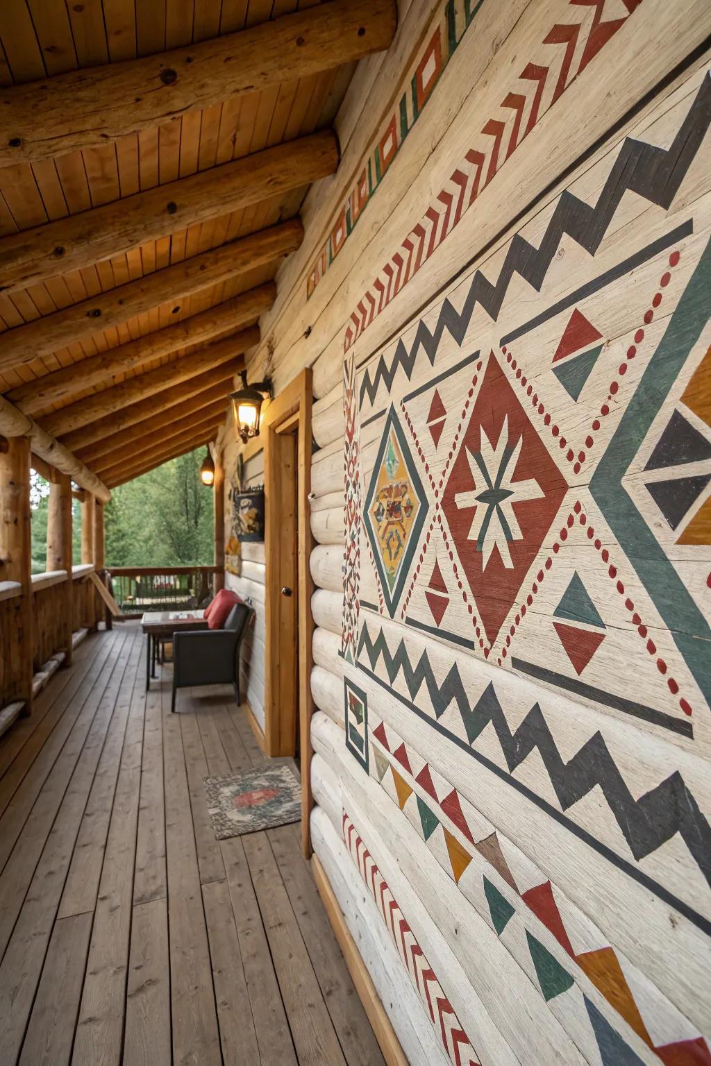 Geometric patterns adding contemporary flair to the cabin.