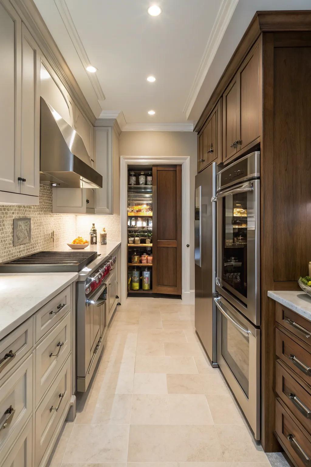 A hidden butler's pantry keeps the kitchen tidy and organized.