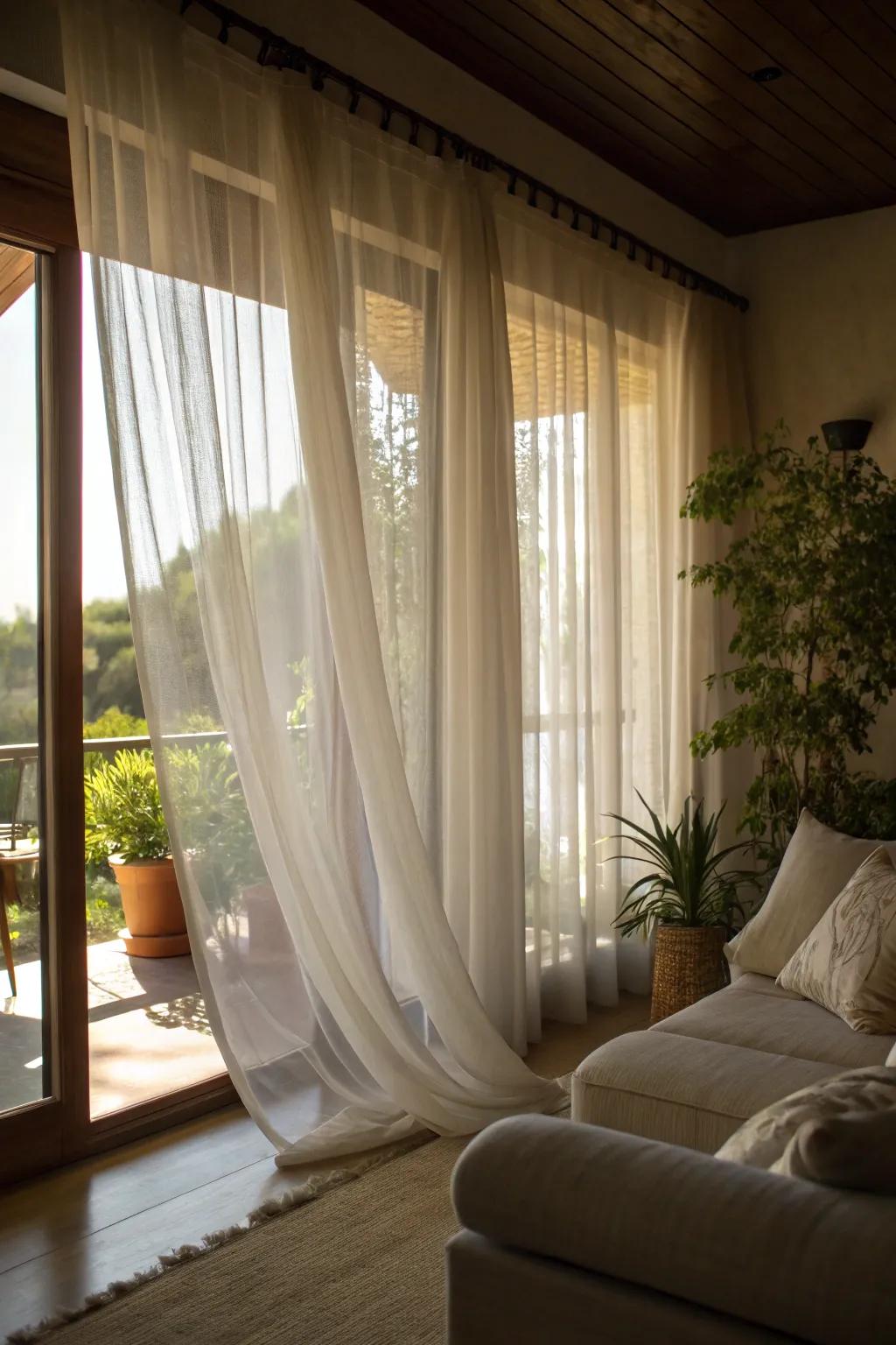 Sheer curtains creating a soft and airy room ambiance.