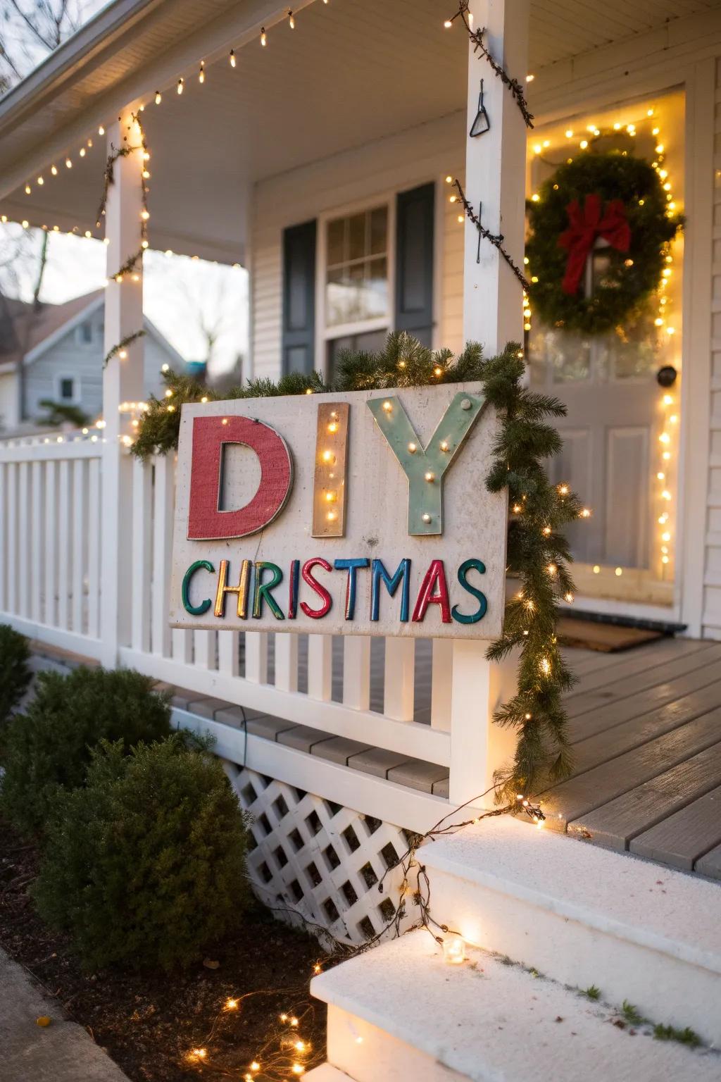 A DIY sign offering a personalized festive greeting.