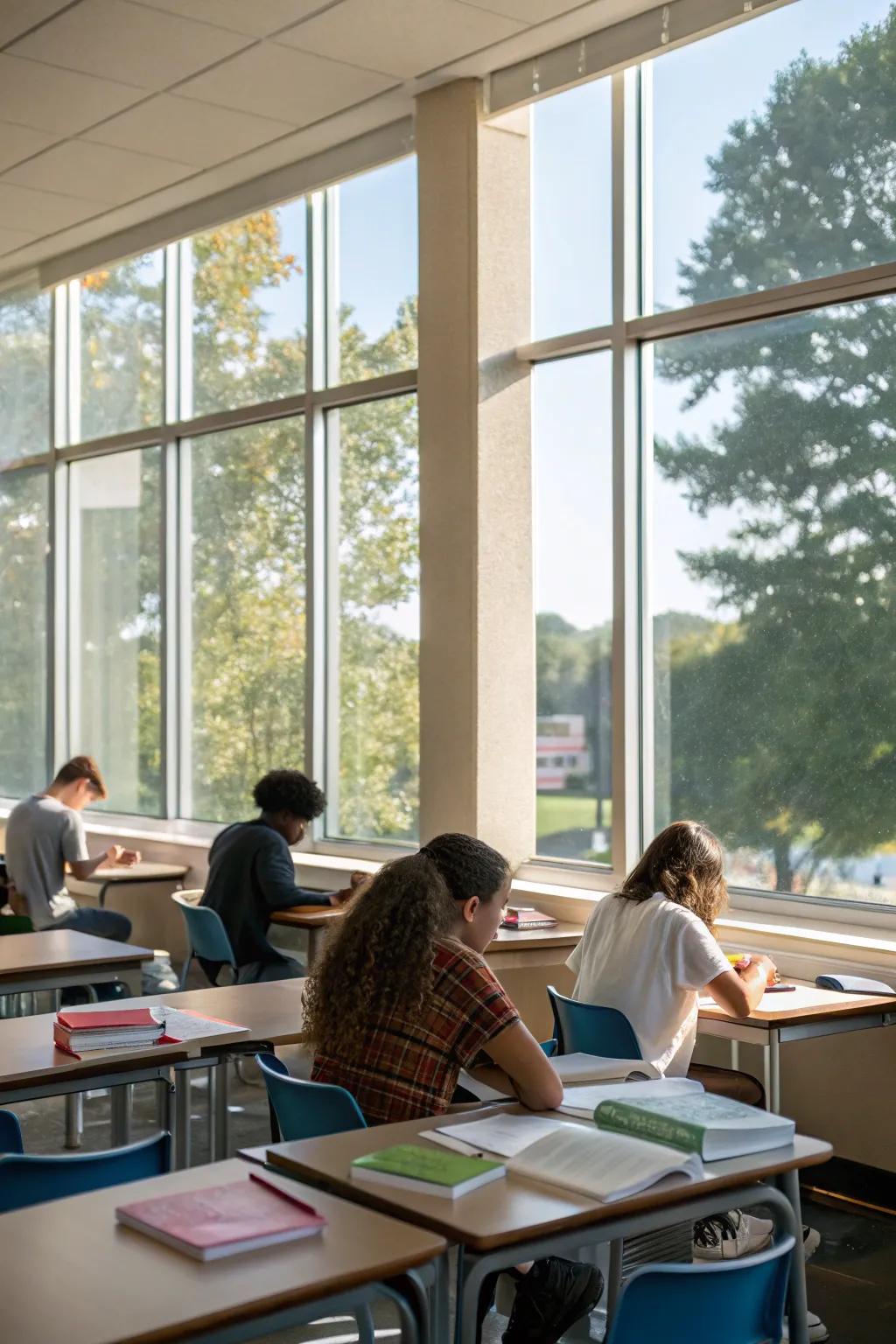 Desks positioned by windows offer inspiration and a connection to the outdoors.