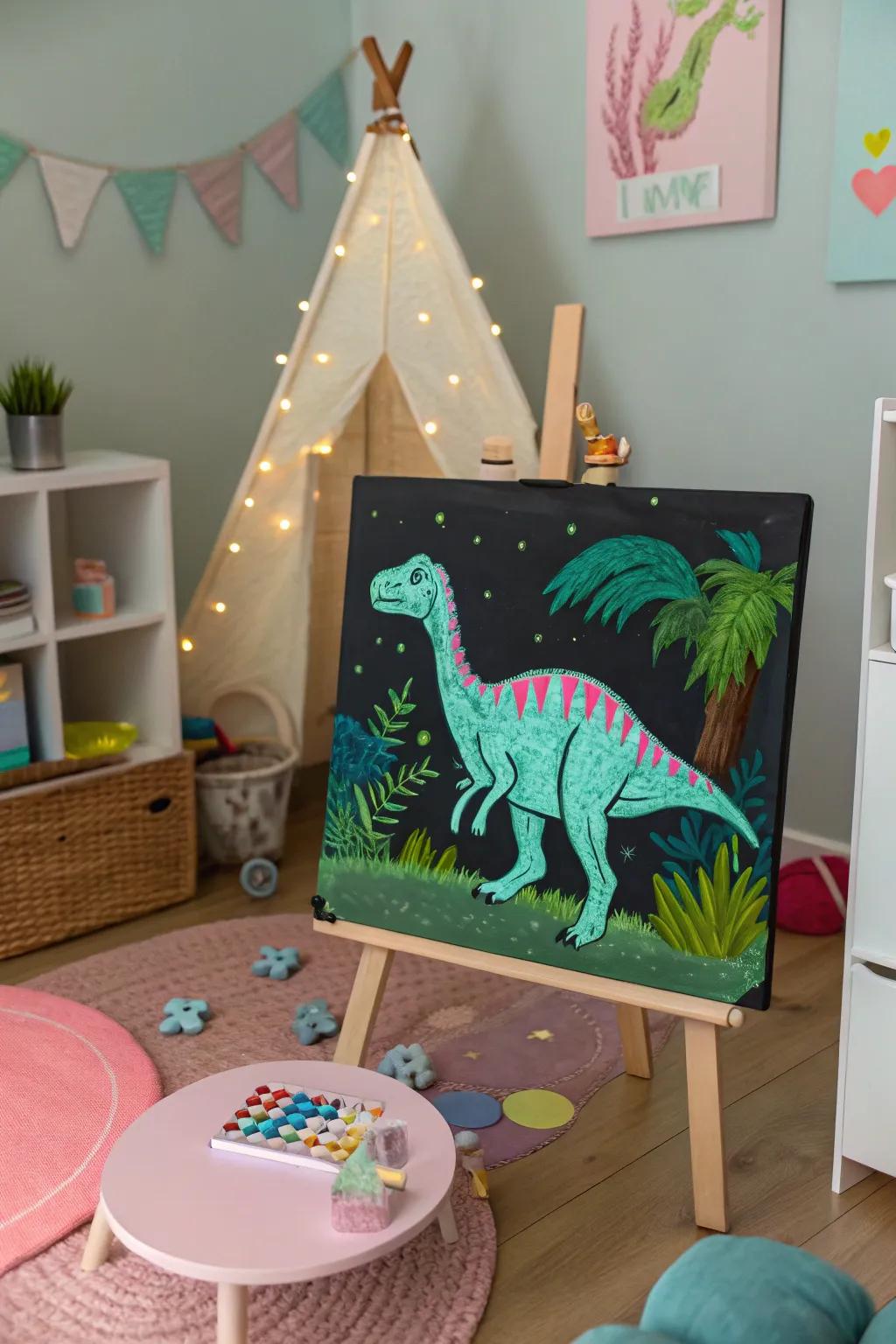 Magical glow-in-the-dark dinosaur art