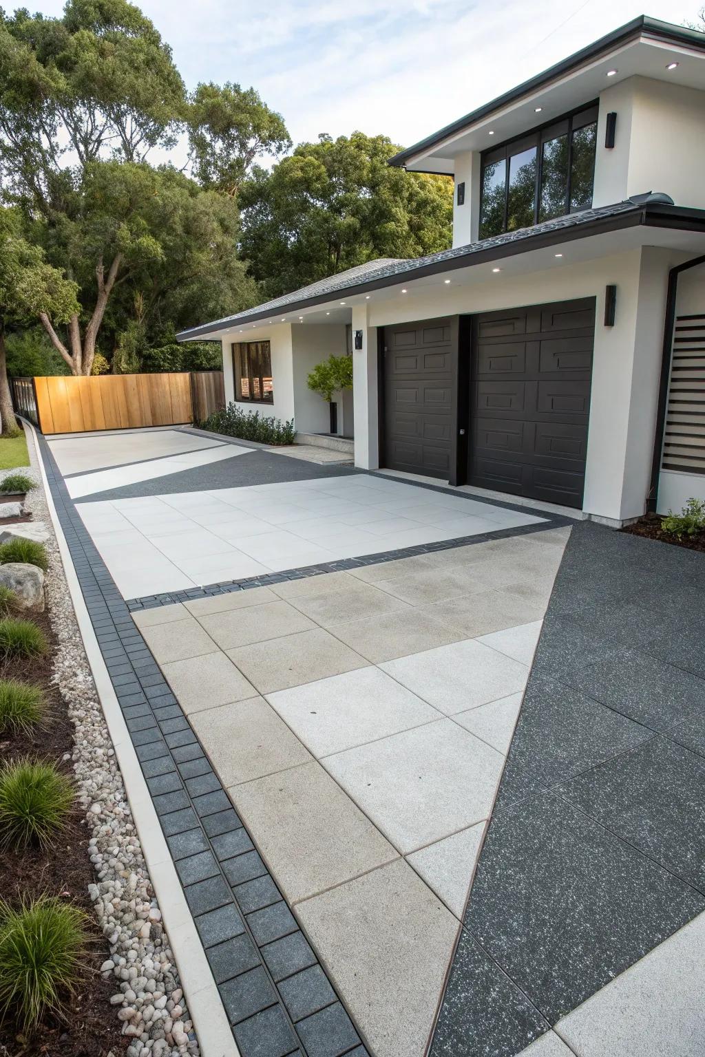 Dual-tone designs add a contemporary flair to driveways.