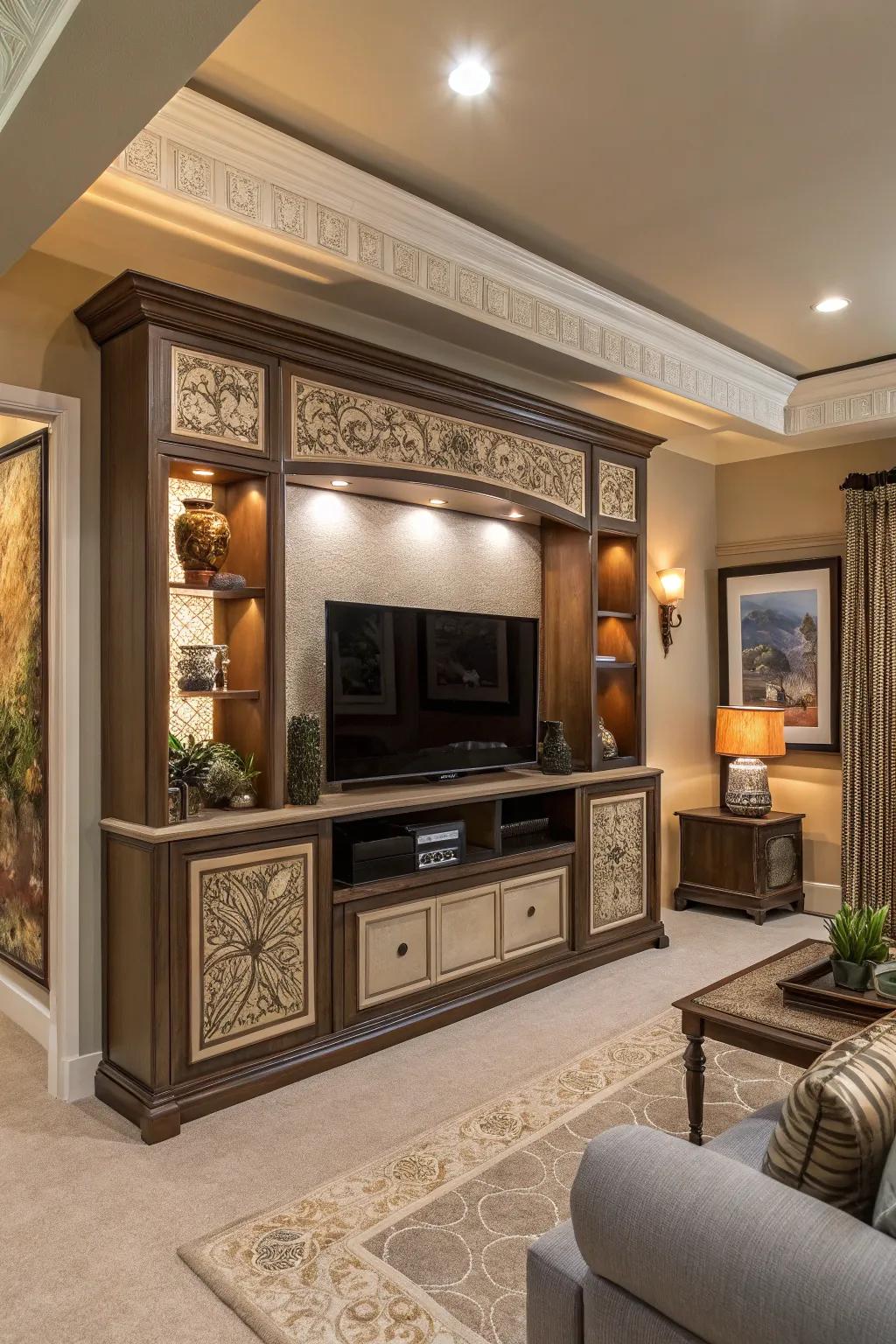 An entertainment center that doubles as a functional art piece.