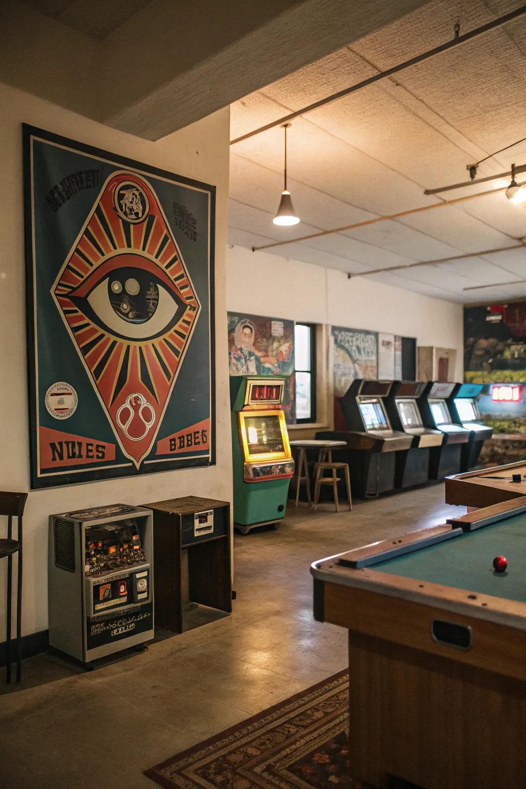 A playful classic eye advertisement introducing nostalgic charm to the game room.