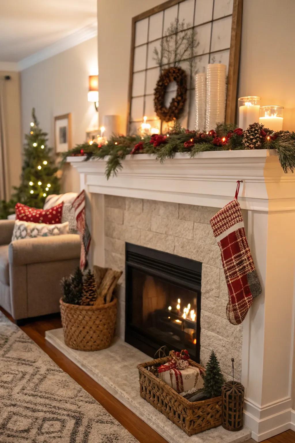 A faux fireplace with a versatile floating mantel shelf for added decor space.