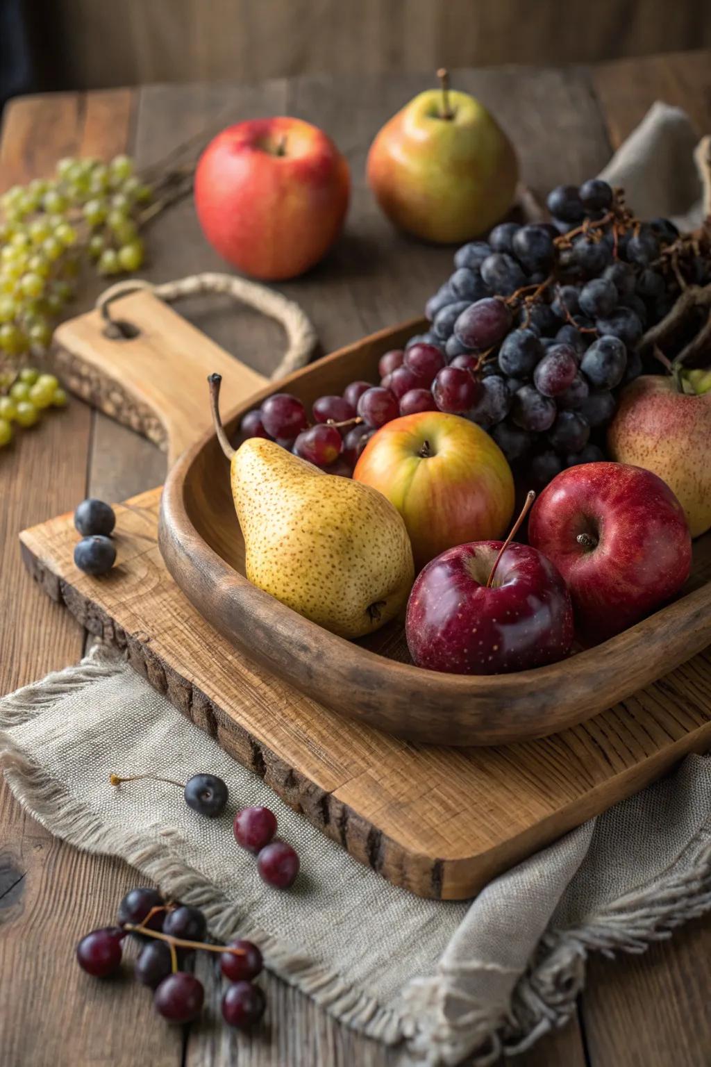 A rustic harvest fruit tray perfect for autumn gatherings.