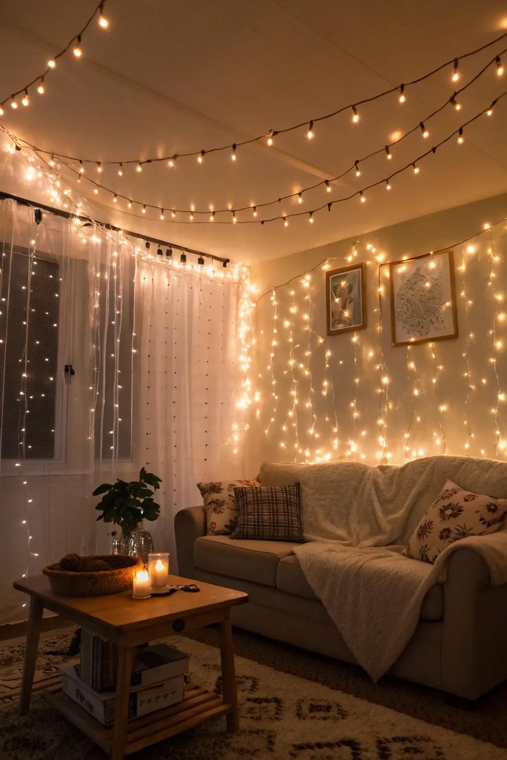 Fairy lights add a whimsical and magical touch.