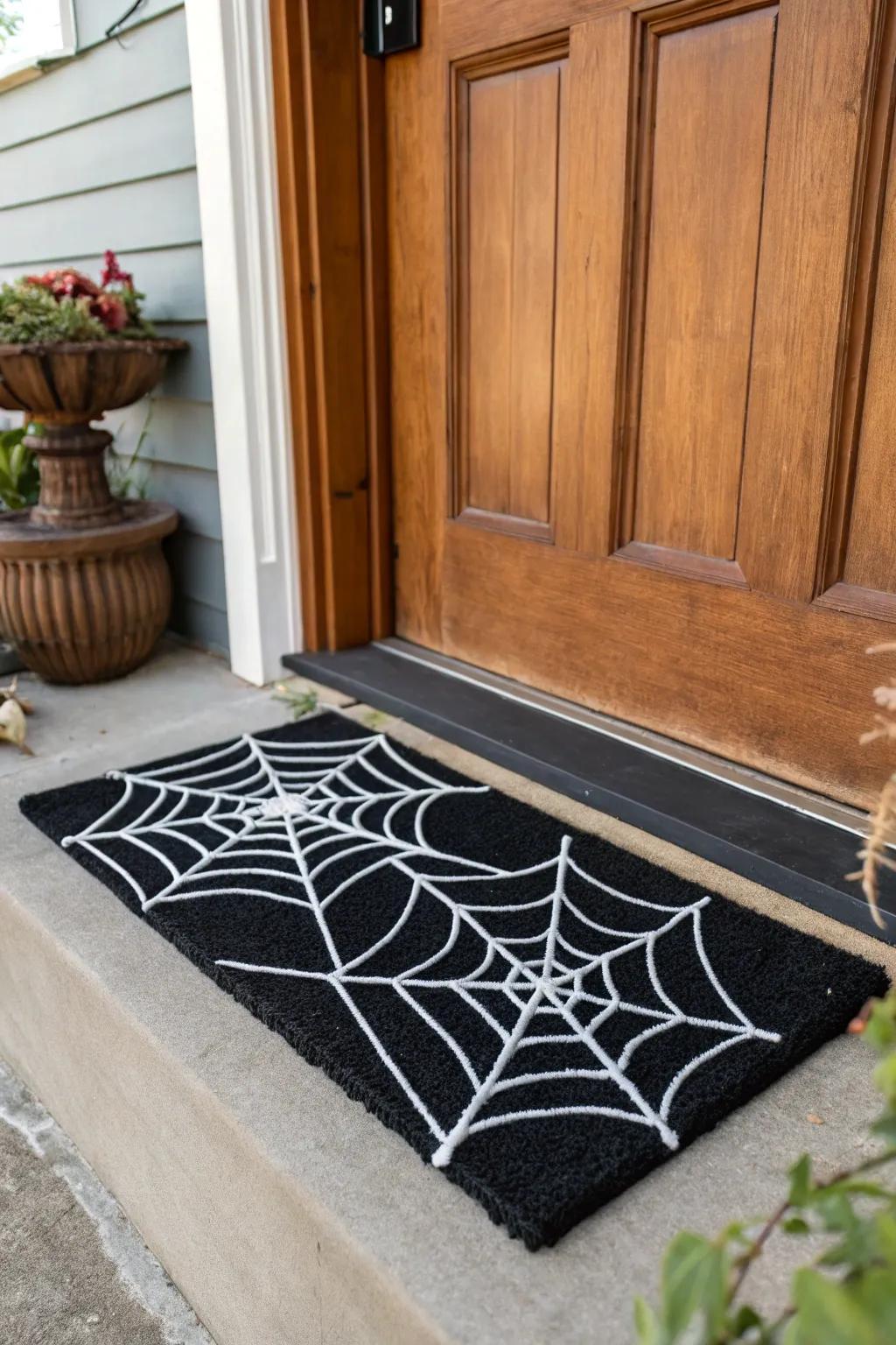 Greet visitors with a chilling spiderweb doormat.