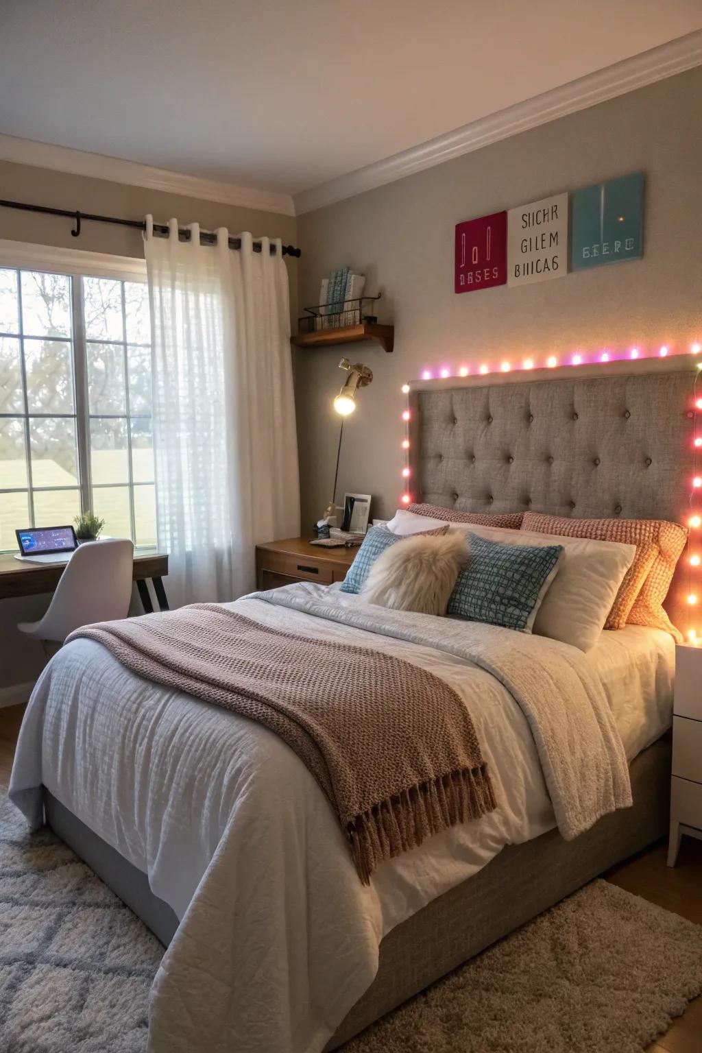 Customizable lighting allows for a personalized touch in your bedroom.