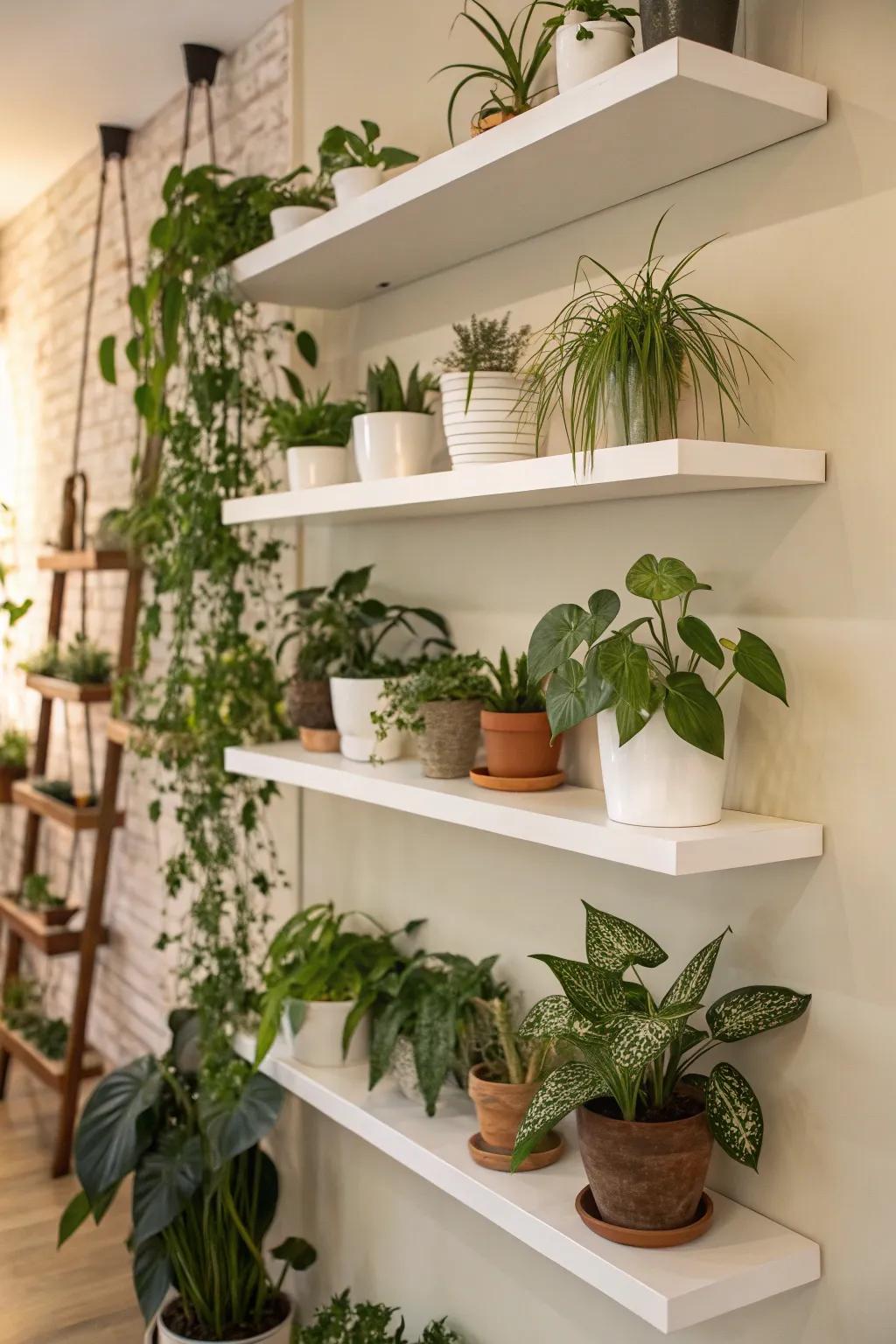 Use space wisely with shelves.