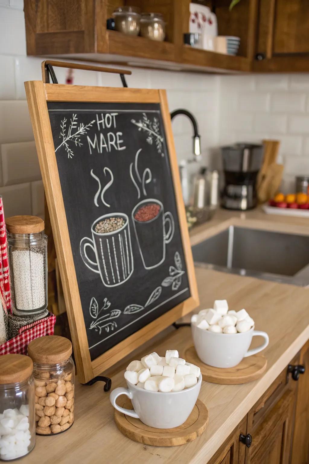 Welcome guests with a hot cocoa bar illustration.