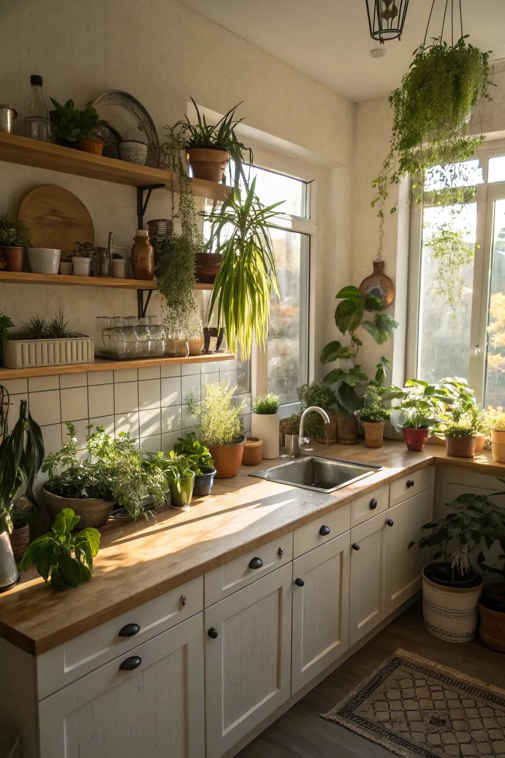 Adding plants can infuse your kitchen with life and color.