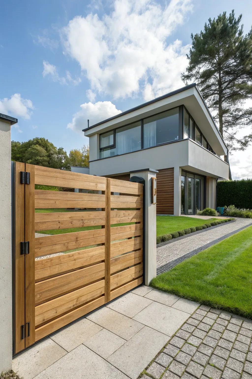 An extensive parallel plank entrance for a daring, contemporary aesthetic.
