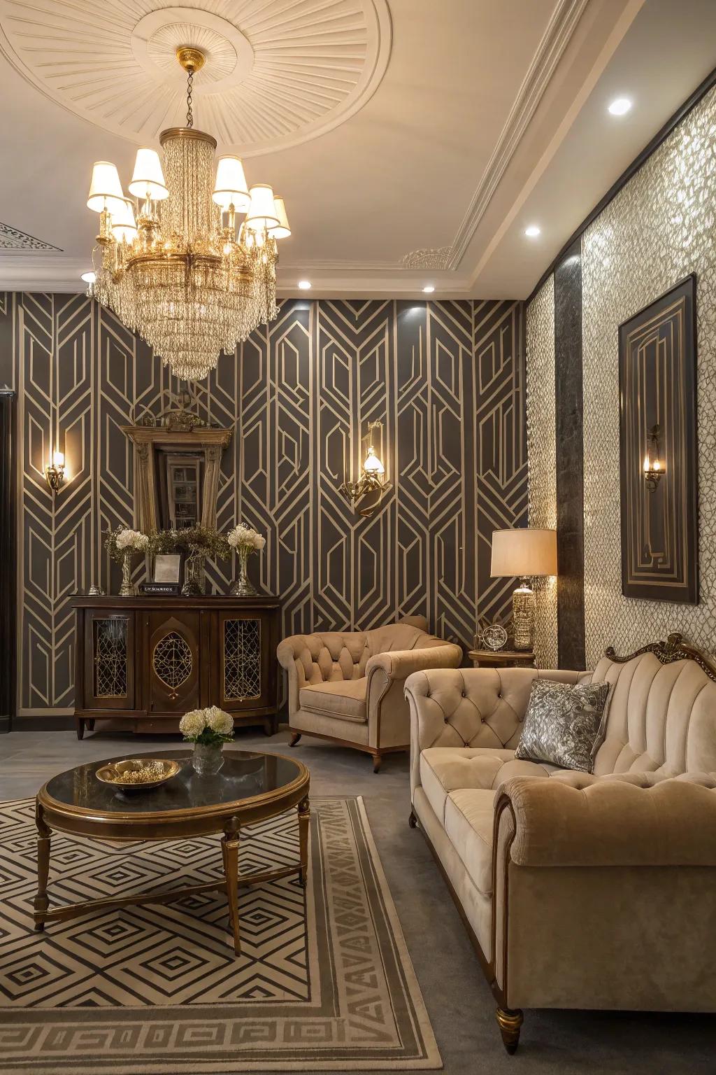 Art Deco patterns add glamour and timeless appeal.