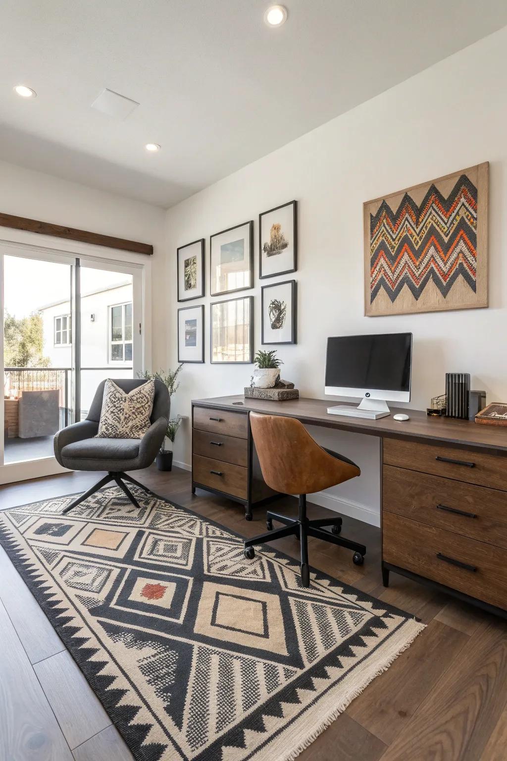 Geometric patterns adding flair to the home office.