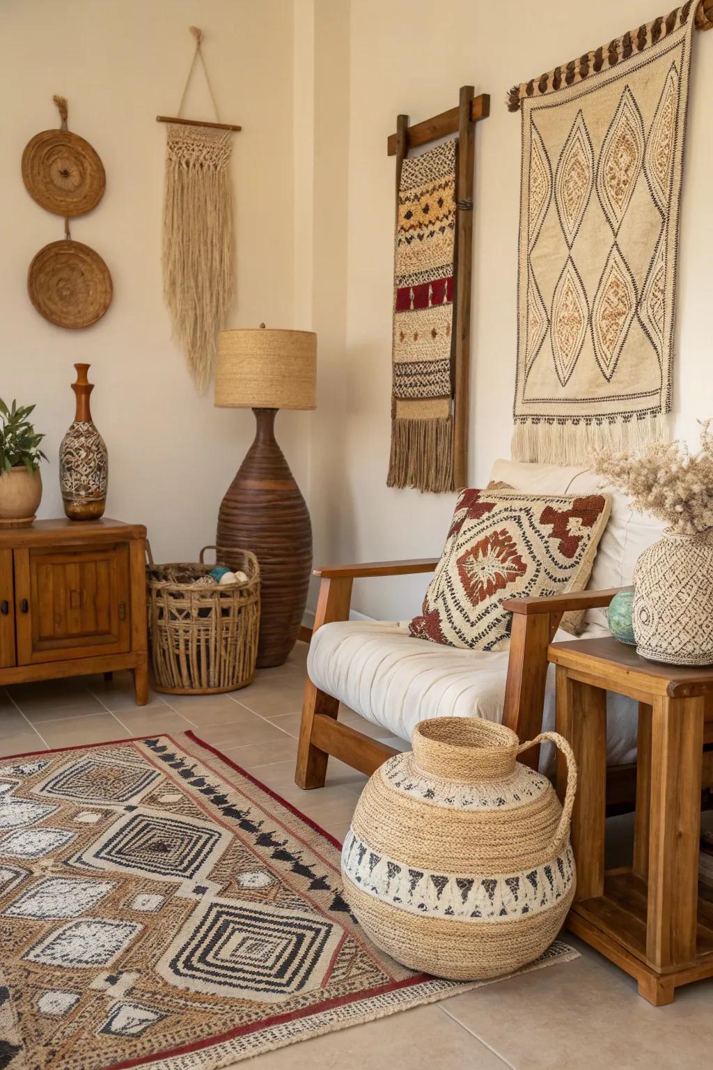 Local artisan decor adds cultural depth.