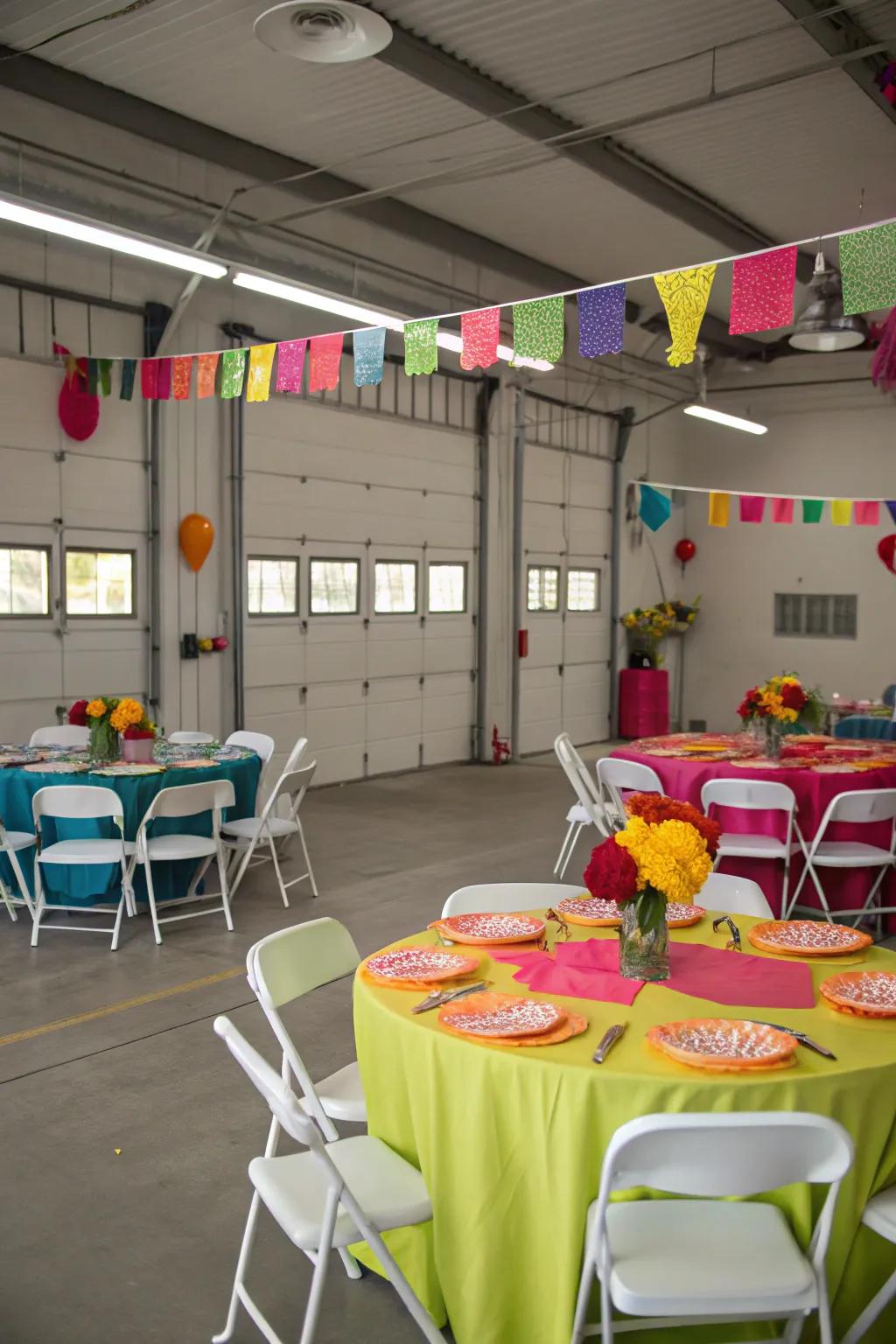 A flexible event space created in a garage.