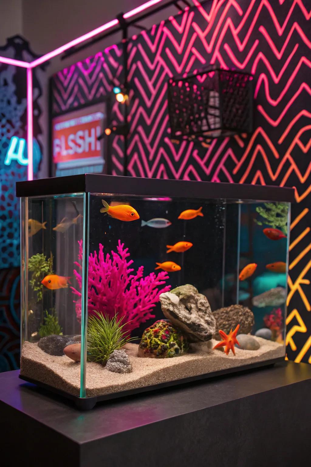 An eclectic mix of neon styles creates a uniquely vibrant aquarium.