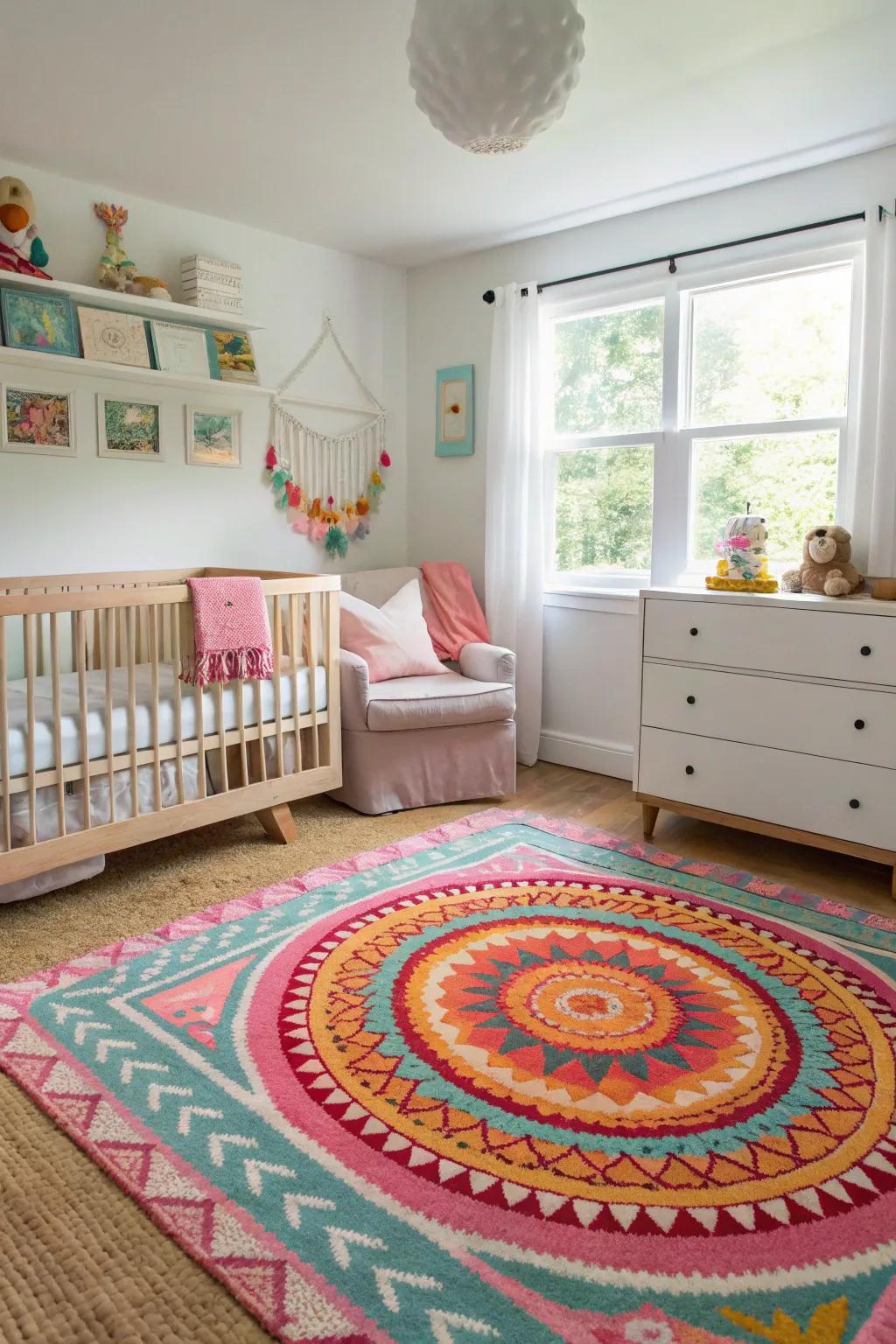 Statement rugs can serve as artistic focal points in the nursery.