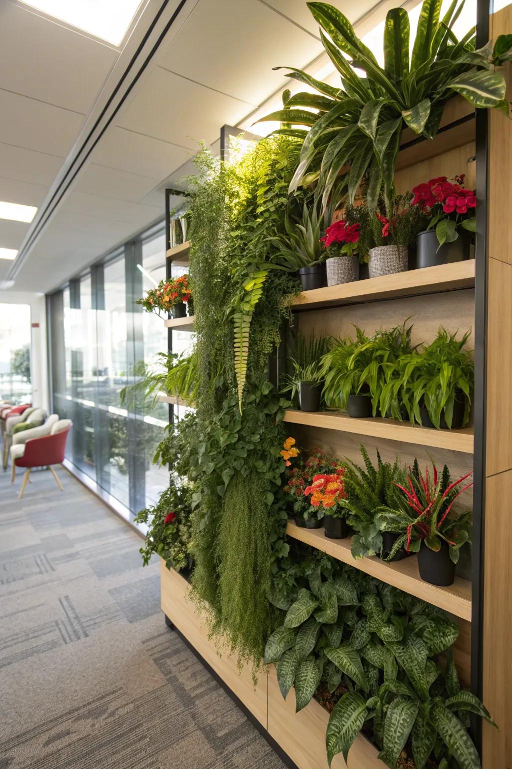 Showcase plant collections on shelves.