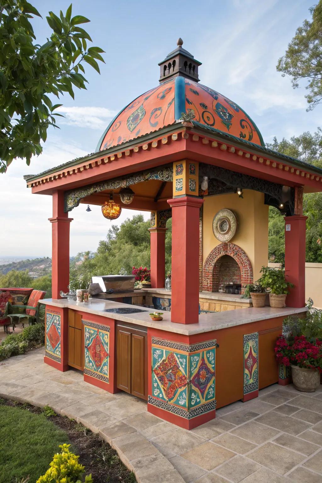 Make a statement with an artistic outdoor kitchen gazebo.