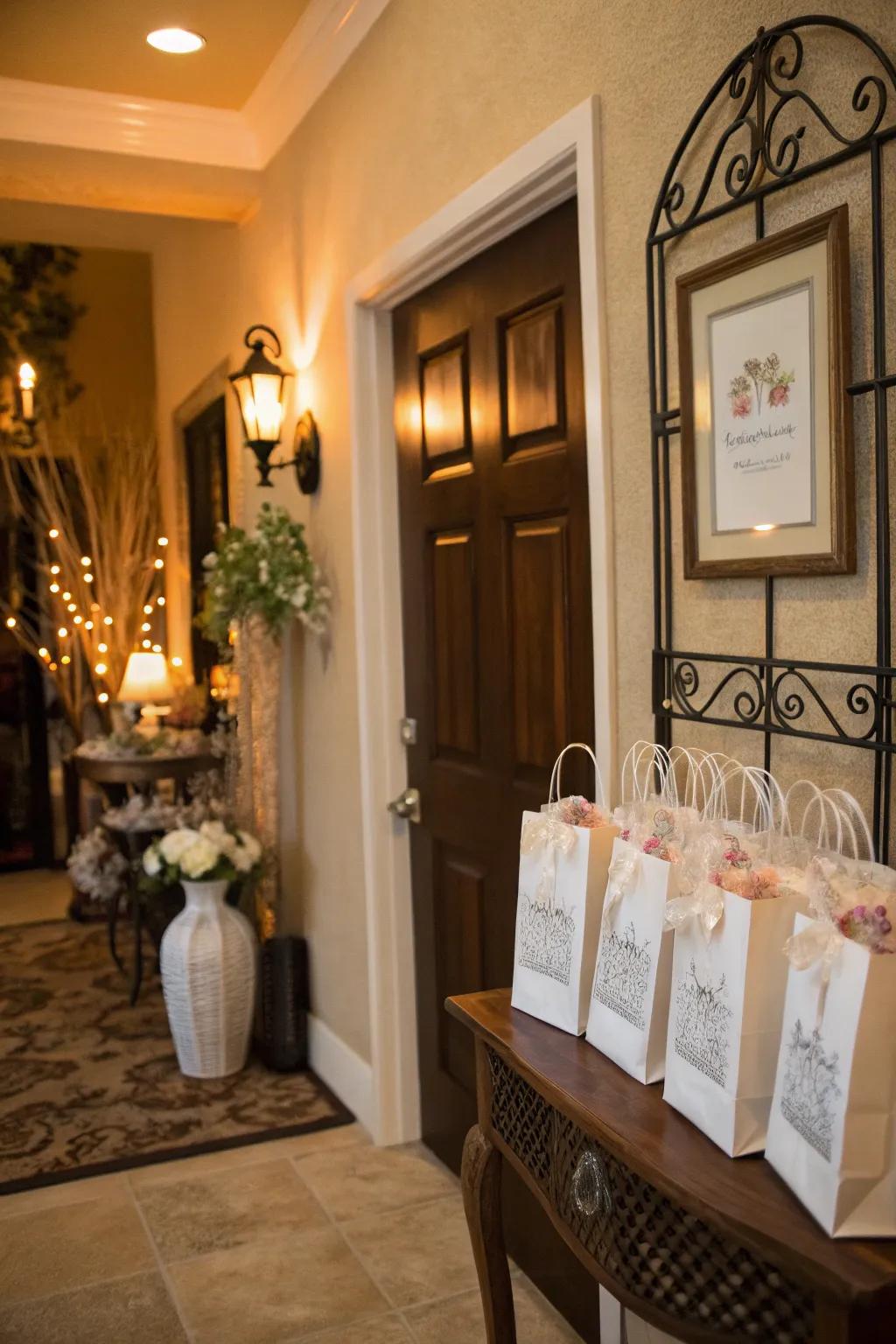 Personalized gift bags make guests feel appreciated from the moment they arrive.