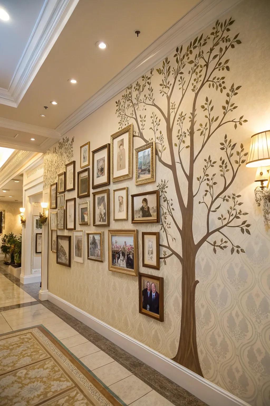 A family tree wall honoring family heritage.