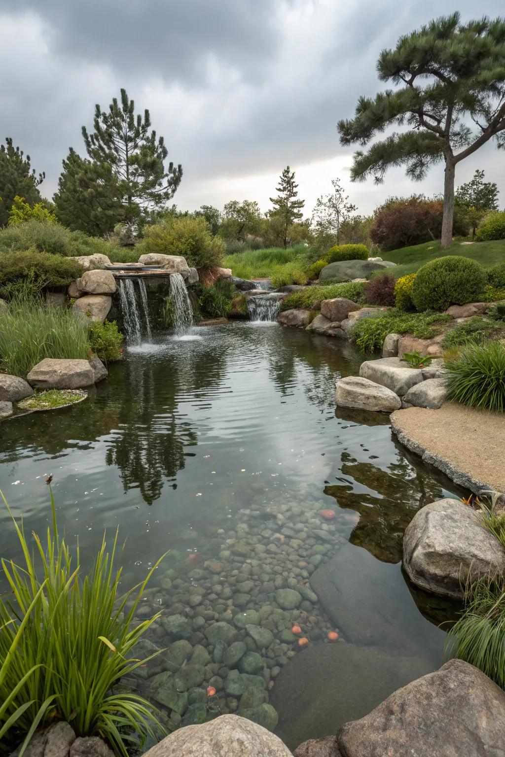 Zen waterfalls offer a tranquil and harmonious touch to your stream.