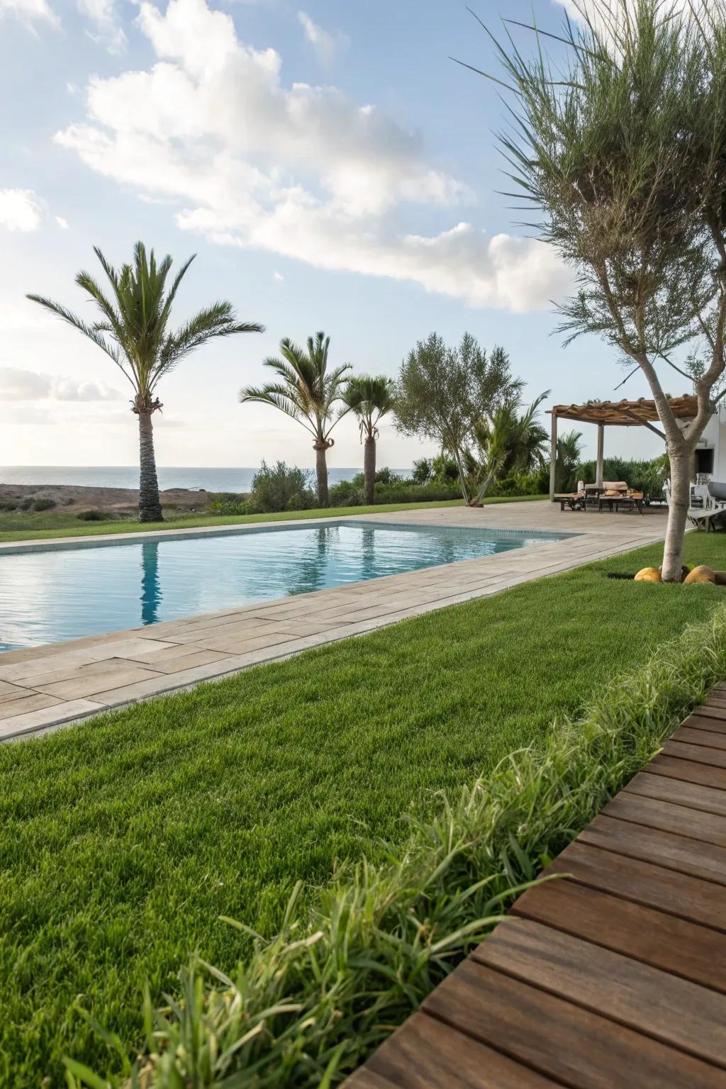 Grass provides a soft, natural transition for your poolside area.