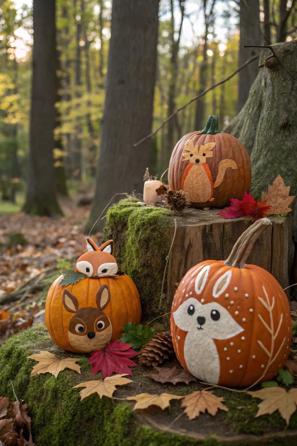 Nature-inspired woodland creature pumpkins for an earthy vibe.