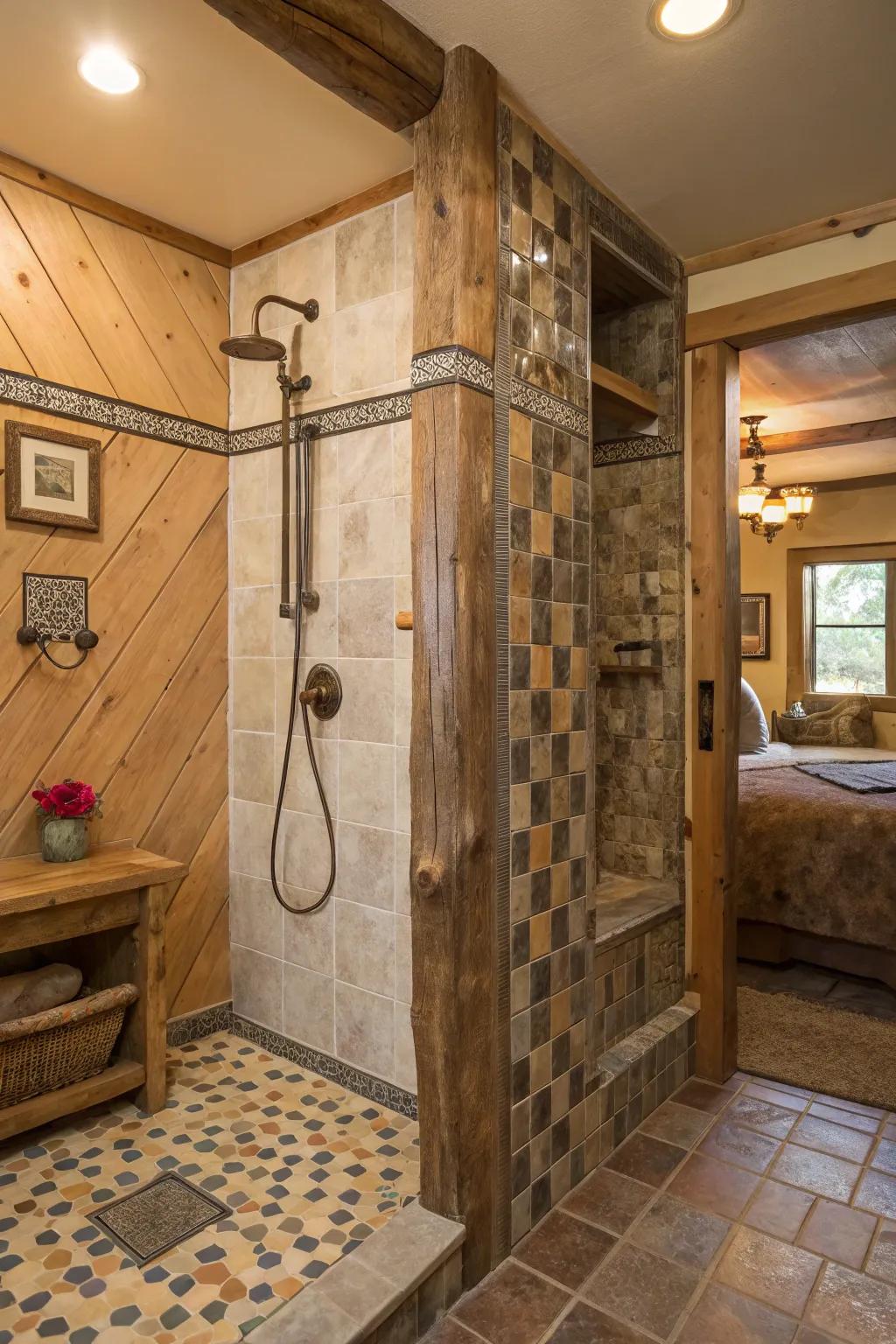 A shower with a tile feature wall that adds a personalized focal point.