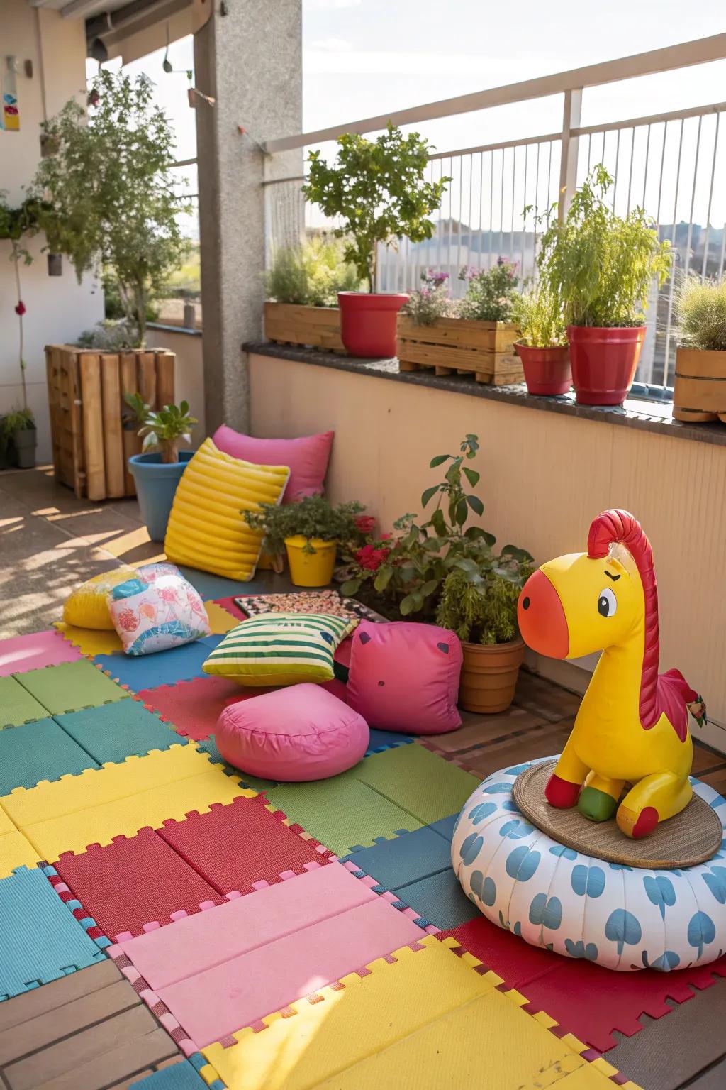 Rubber tiles offer a safe and fun flooring option for terraces.