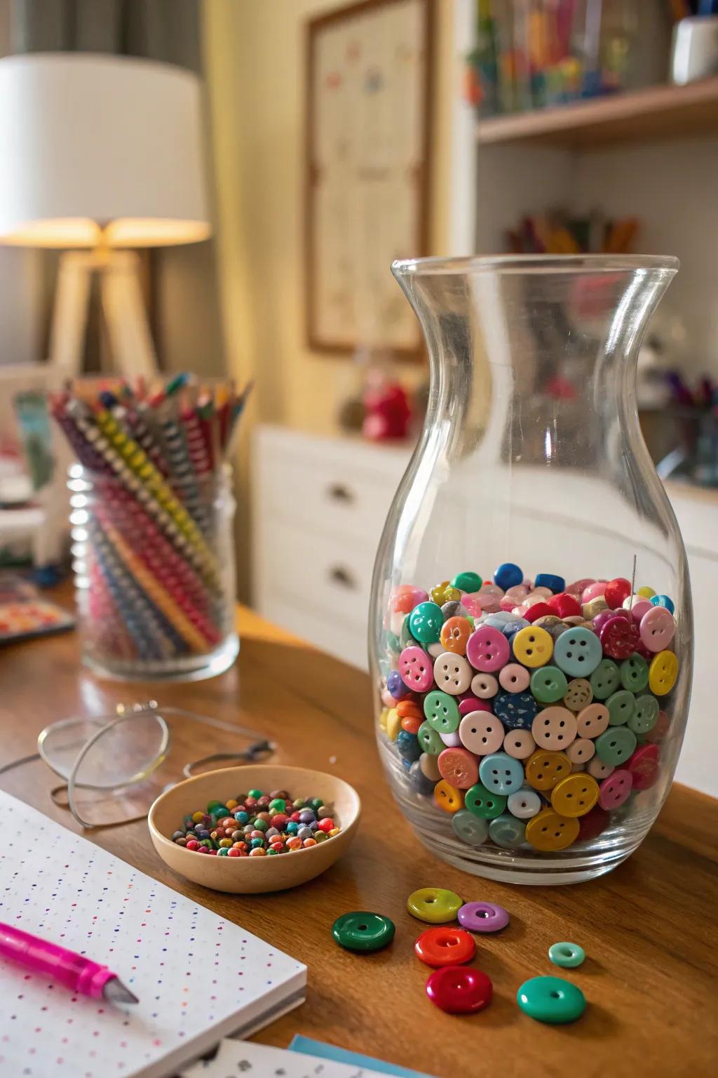 Create a playful vibe with beads and buttons.