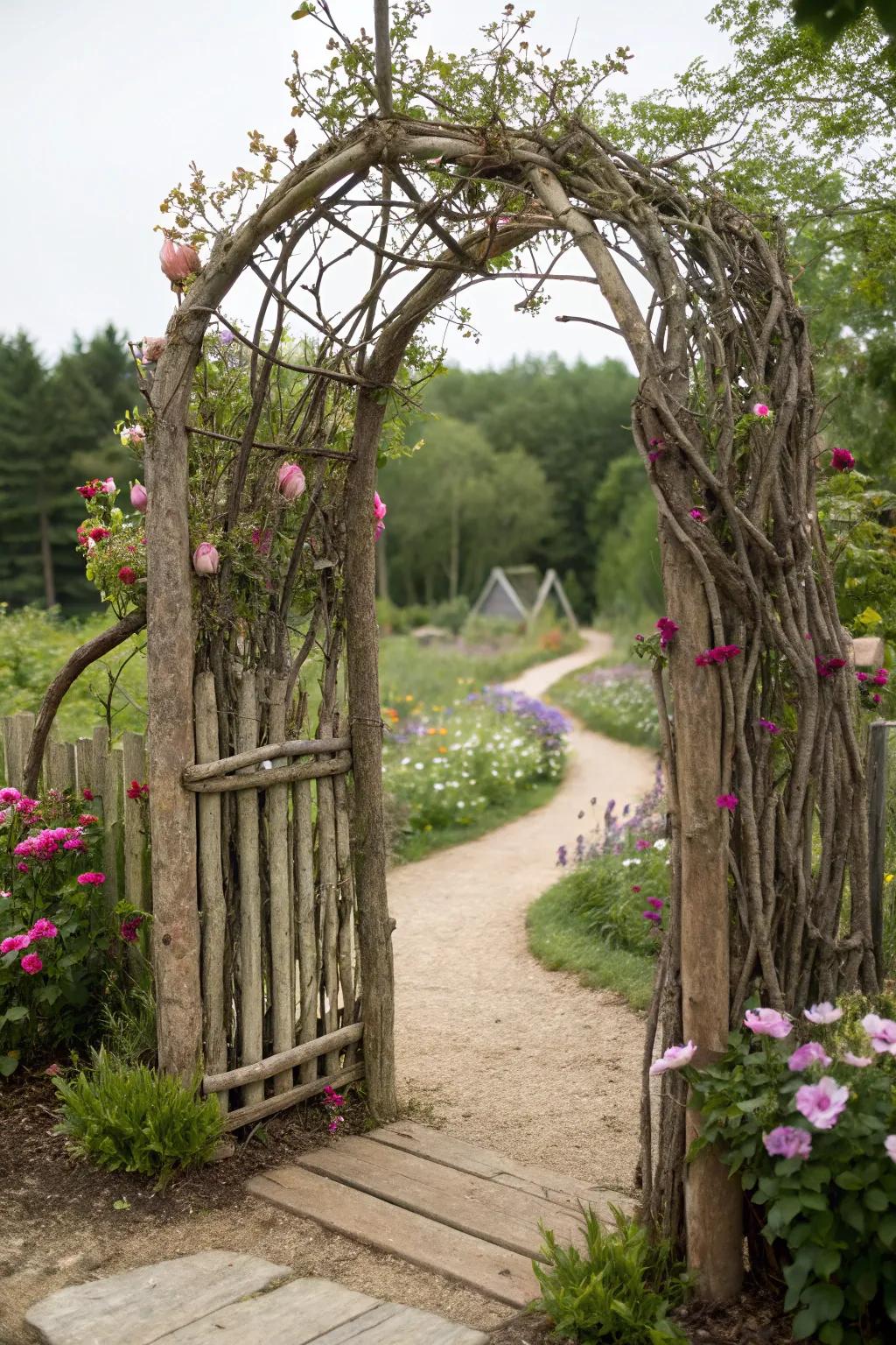 An enchanting twig gate for a fairy-tale garden.