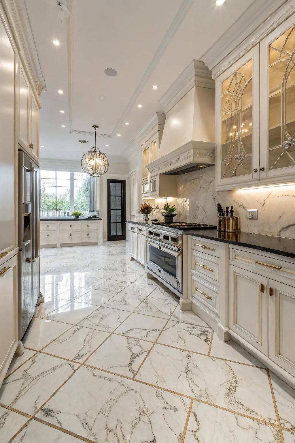 Embrace marble elegance with vinyl flooring.